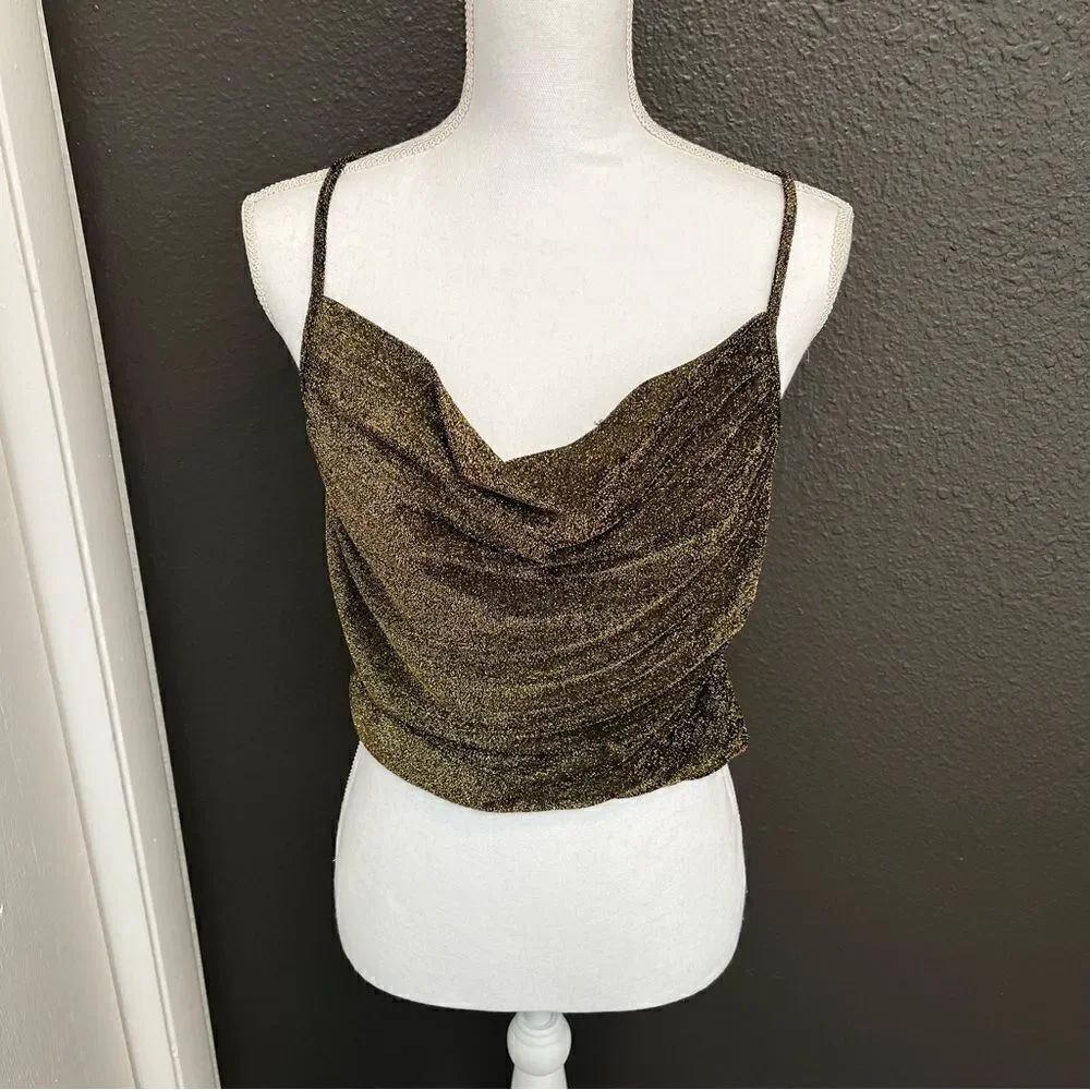 Papaya Metallic Shimmer Cowl Neck Top